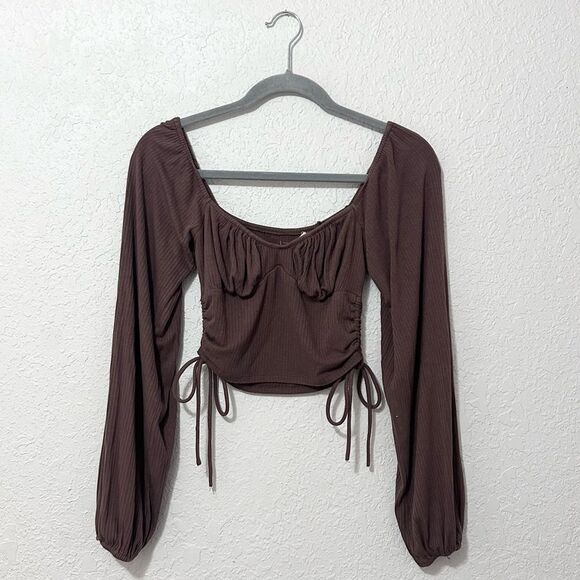 Fashion Nova ruched peasant top brown size small - Picture 1 of 16